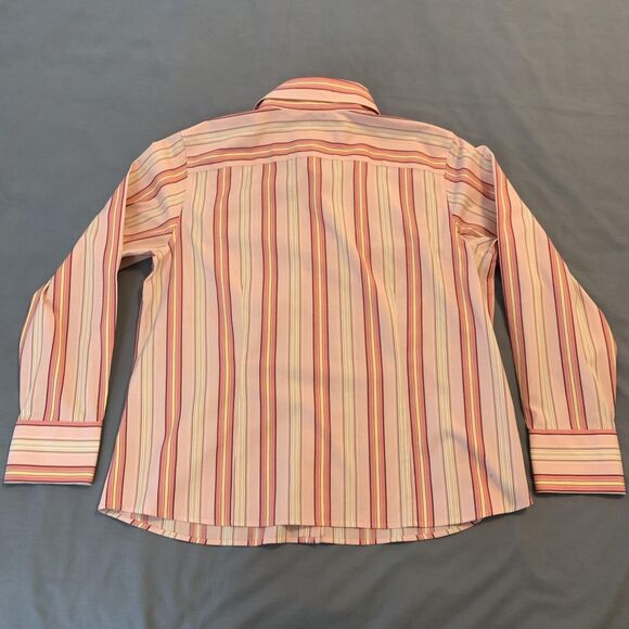 Talbots Shirt Womens 14 Petite Pink Stripe Wrinkle Resistant Stretch Button - Picture 6 of 7